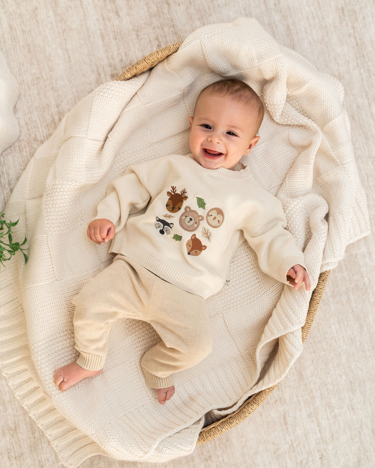 Woodland Animals Knit Baby Pullover (Organic Cotton)