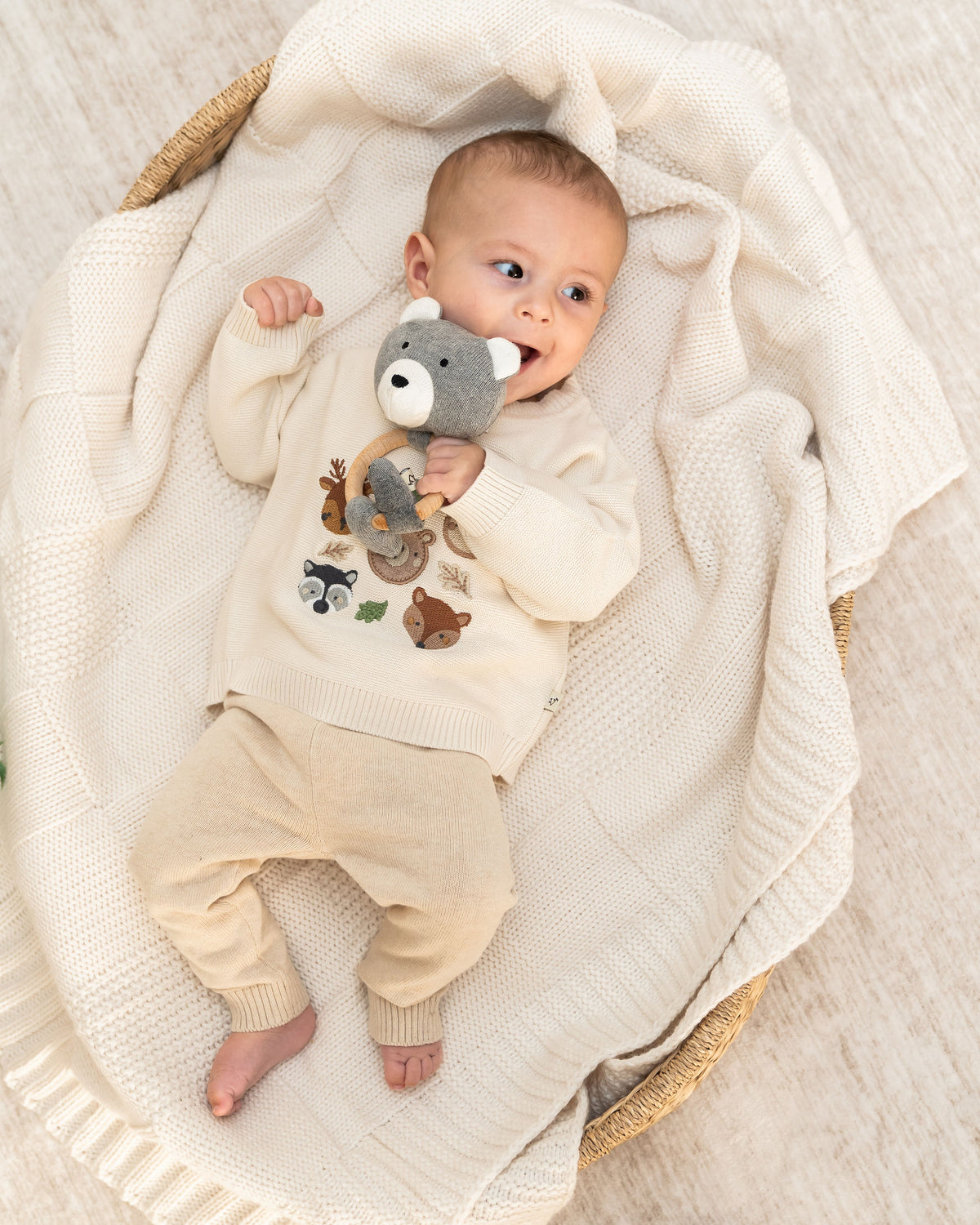 Woodland Animals Knit Baby Pullover (Organic Cotton)