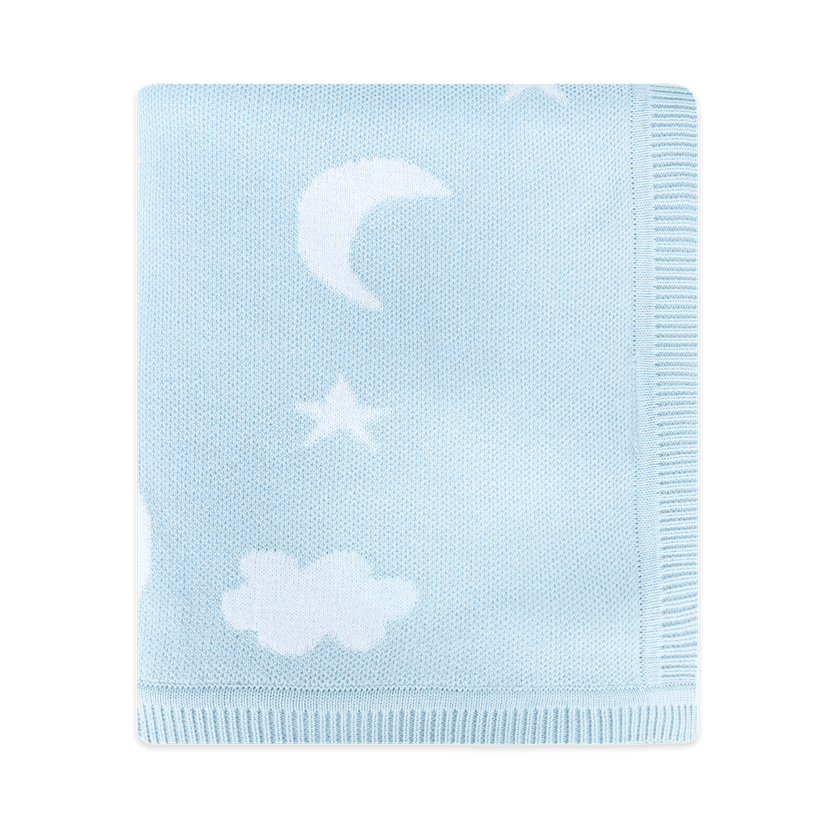 Moon & Stars Dream Organic Baby Jacquard Knit Blanket - Baby Blue (Folded)