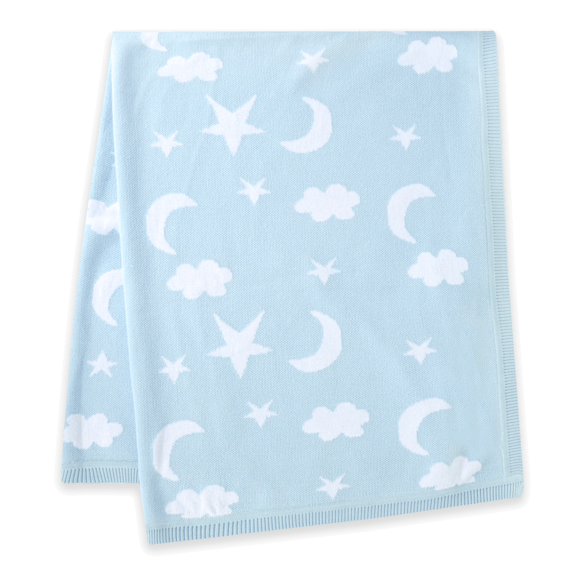 Moon & Stars Dream Organic Baby Jacquard Knit Blanket - Baby Blue (Fold)