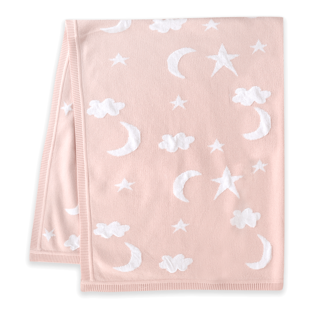 Moon & Stars Dream Organic Baby Jacquard Knit Blanket - Baby Pink (Fold)
