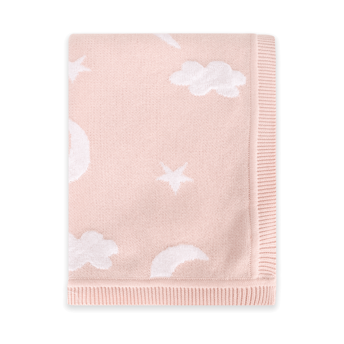 Moon & Stars Dream Organic Baby Jacquard Knit Blanket - Baby Pink (Folded)