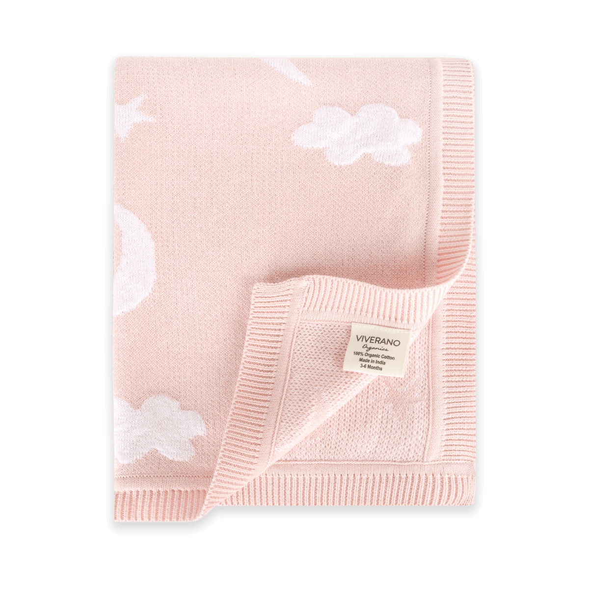 Moon & Stars Dream Organic Baby Jacquard Knit Blanket - Baby Pink (Folded)