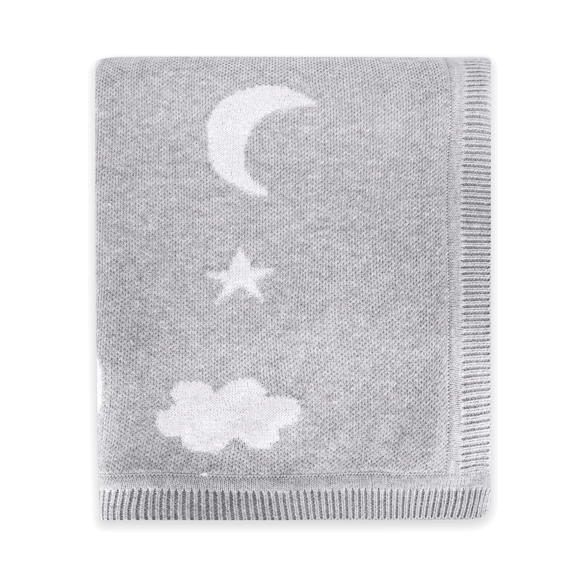 Moon & Stars Dream Organic Baby Jacquard Knit Blanket - Heather Grey (Folded)