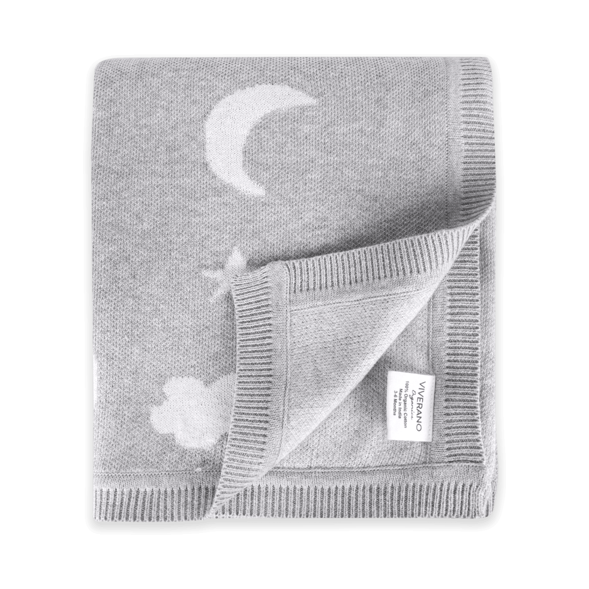Moon & Stars Dream Organic Baby Jacquard Knit Blanket - Heather Grey (Folded)