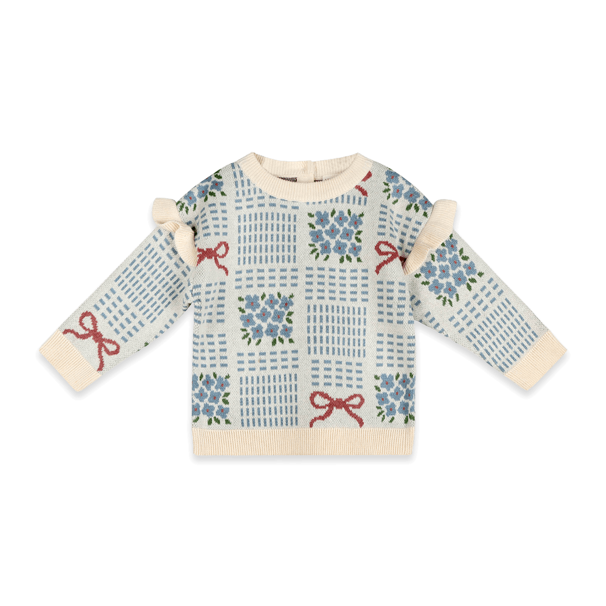 Floral Bow Jacquard Knit Baby Pullover, Organic Cotton