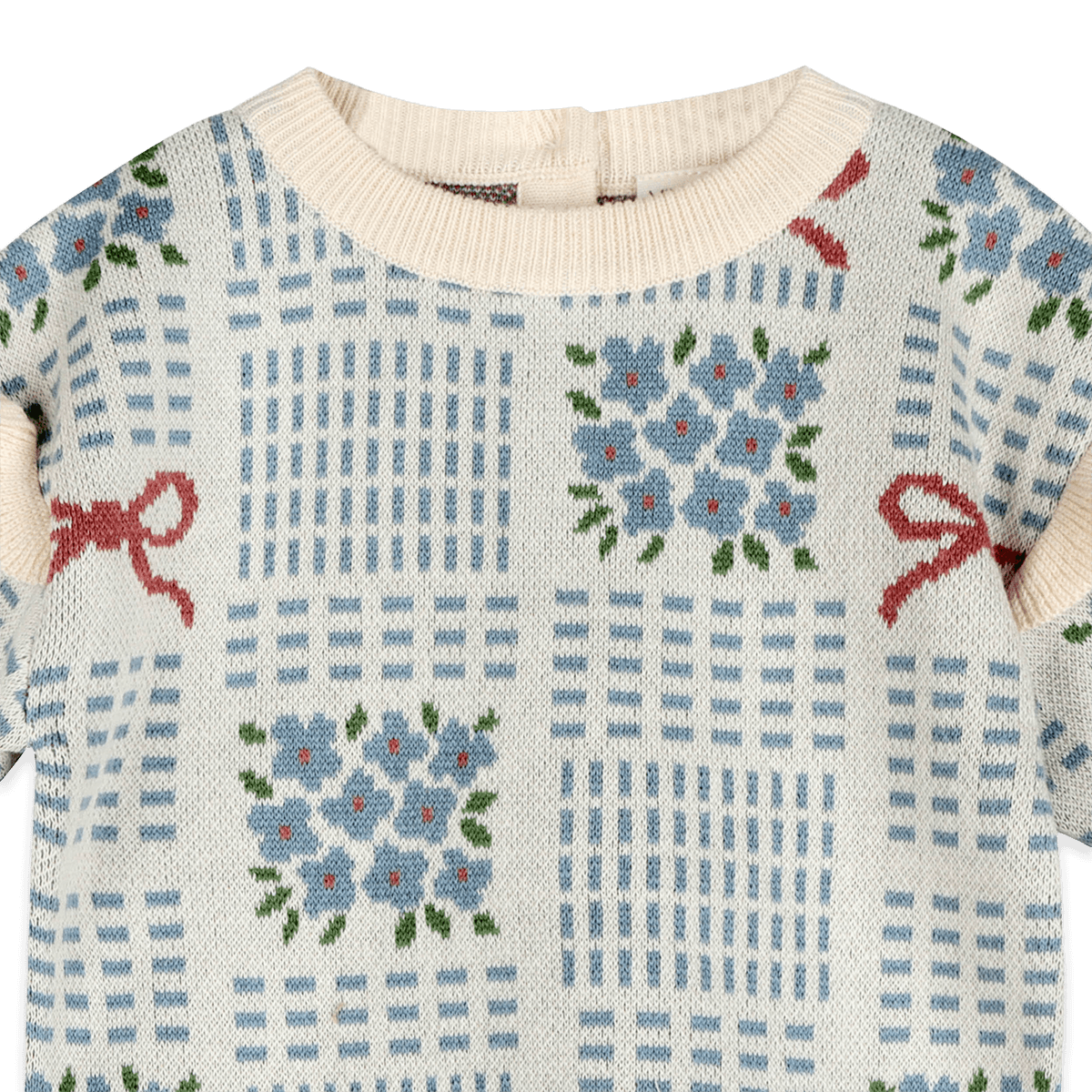 Organic Cotton Floral Bow Jacquard Knit Baby Pullover, Detail