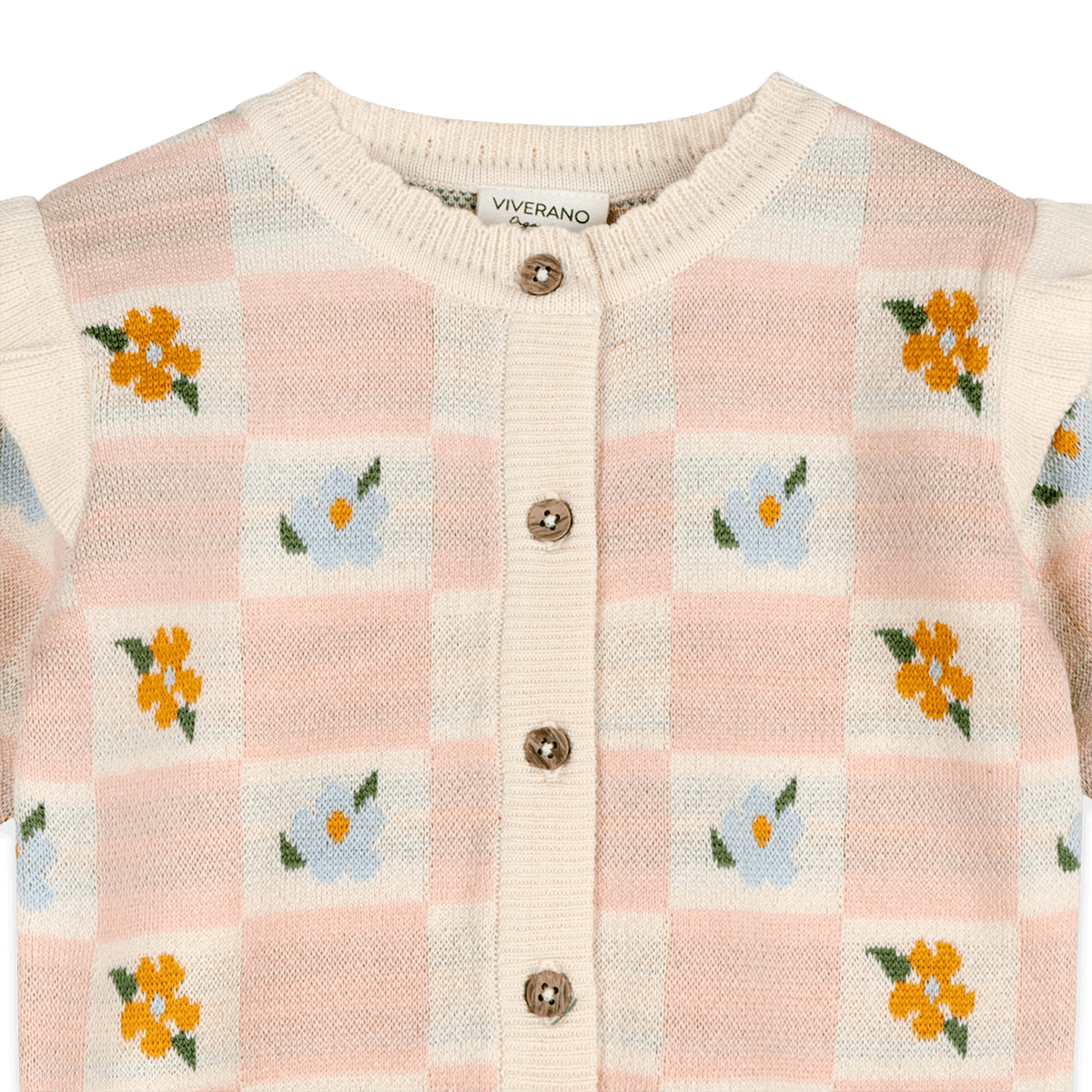 Organic Cotton Mia Bouquet Jacquard Knit Baby Cardigan, Detail