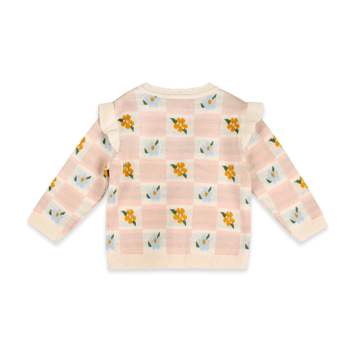 Organic Cotton Mia Bouquet Jacquard Knit Baby Cardigan, Back
