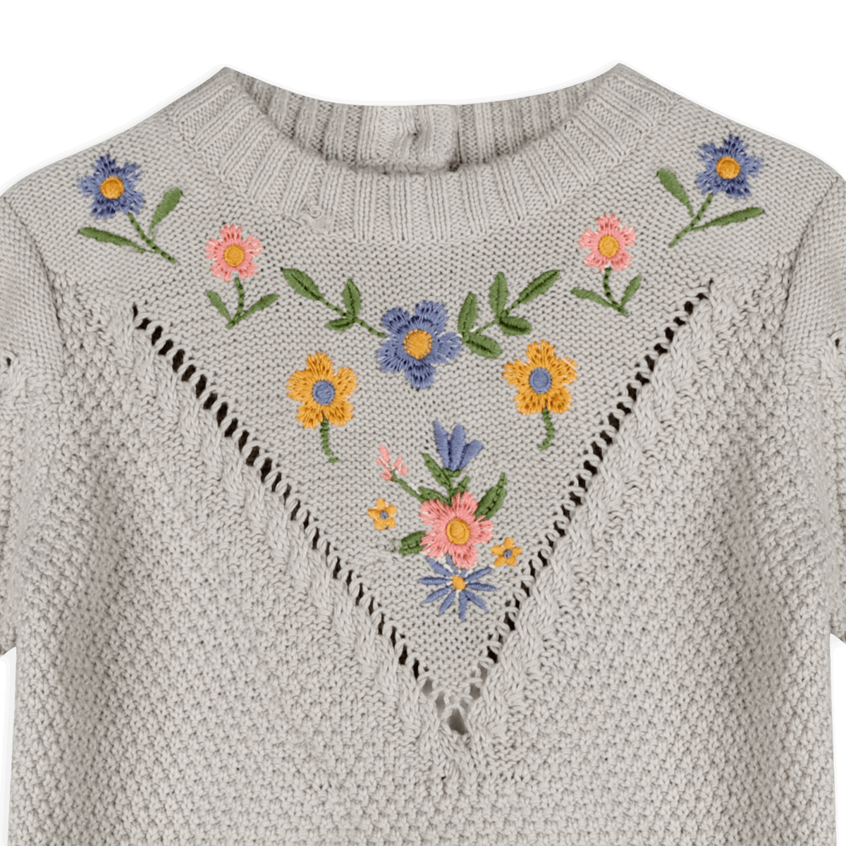 Organic Cotton Ivy Floral Embr Tex Knit Baby Pullover, Detail