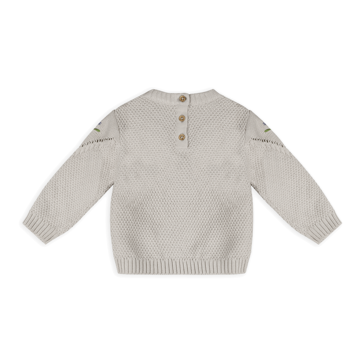 Organic Cotton Ivy Floral Embr Tex Knit Baby Pullover, Back