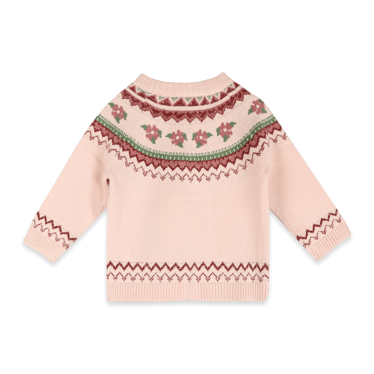 Organic Cotton Lily Floral Fair Isle Knit Baby Cardigan, Back