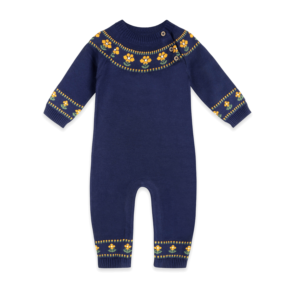 Floral Fair Isle Knit Baby Jumpsuit, Organic Cotton
