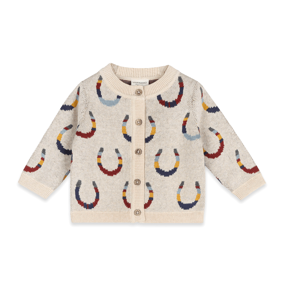 Horse Shoe Jacquard Knit Baby Cardigan, Organic Cotton
