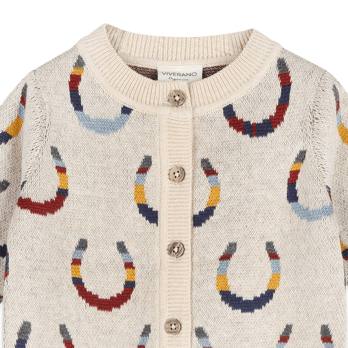 Organic Cotton Horse Shoe Jacquard Knit Baby Cardigan, Detail