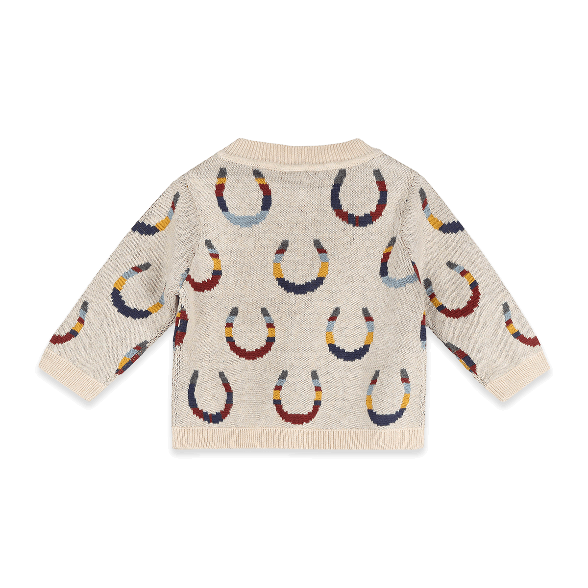 Organic Cotton Horse Shoe Jacquard Knit Baby Cardigan, Back