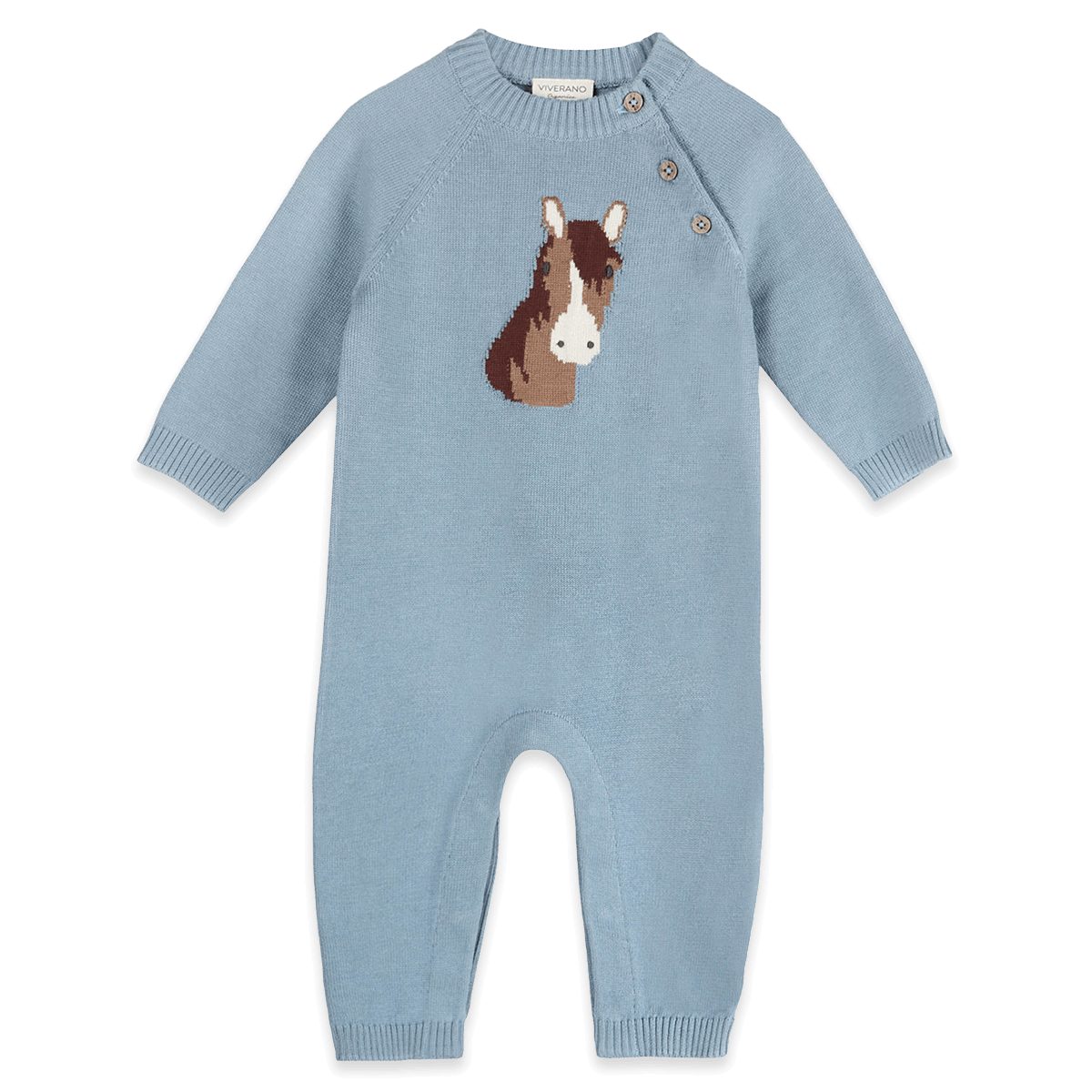Horse Face Jacquard Knit Baby Jumpsuit, Organic Cotton