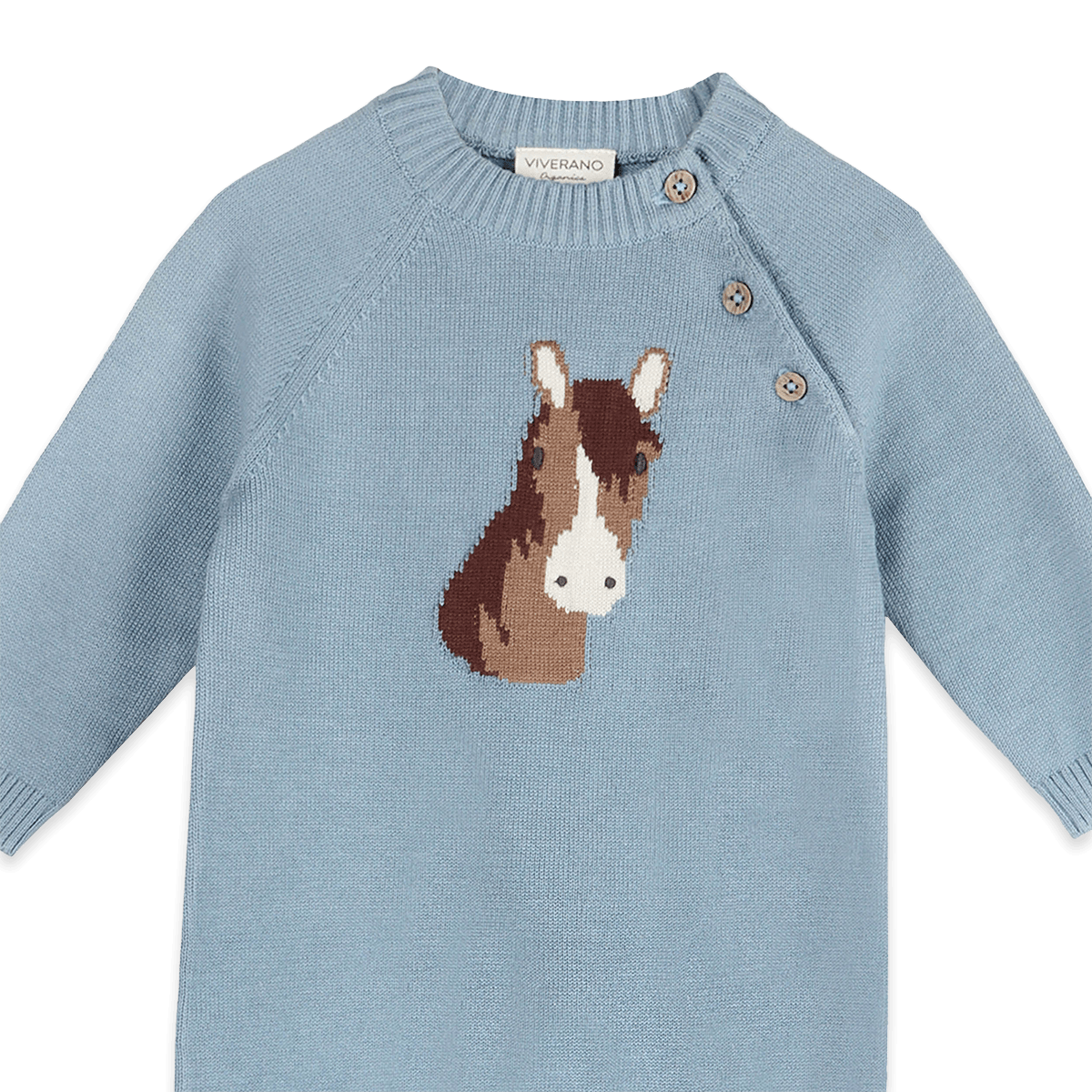 Organic Cotton Horse Face Jacquard Knit Baby Jumpsuit, Detail