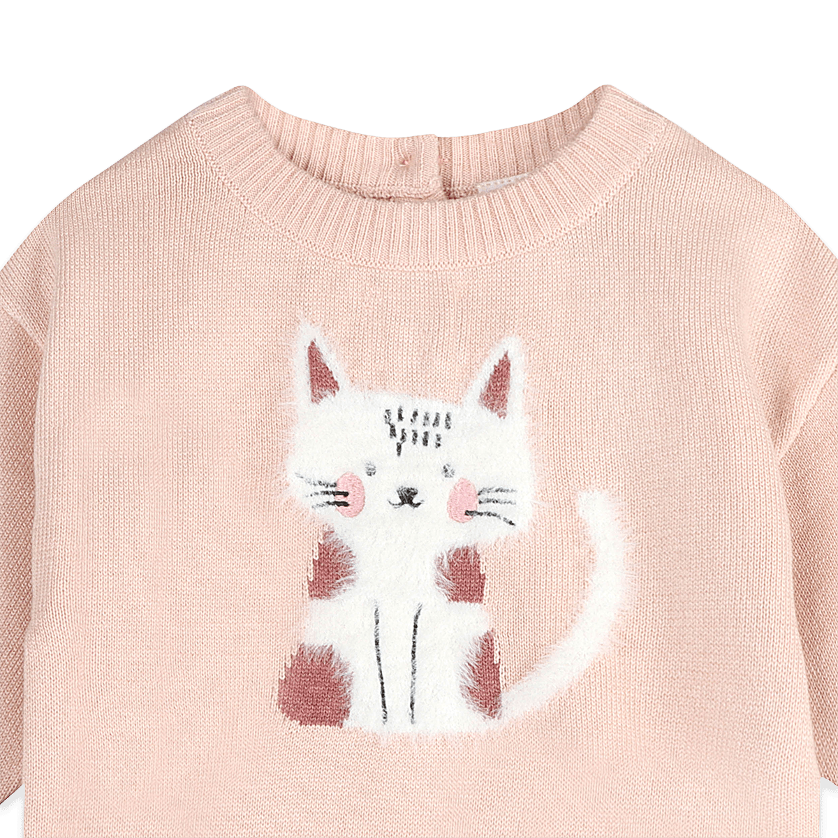 Organic Cotton Furry Cat 3D Knit Baby Pullover, Detail