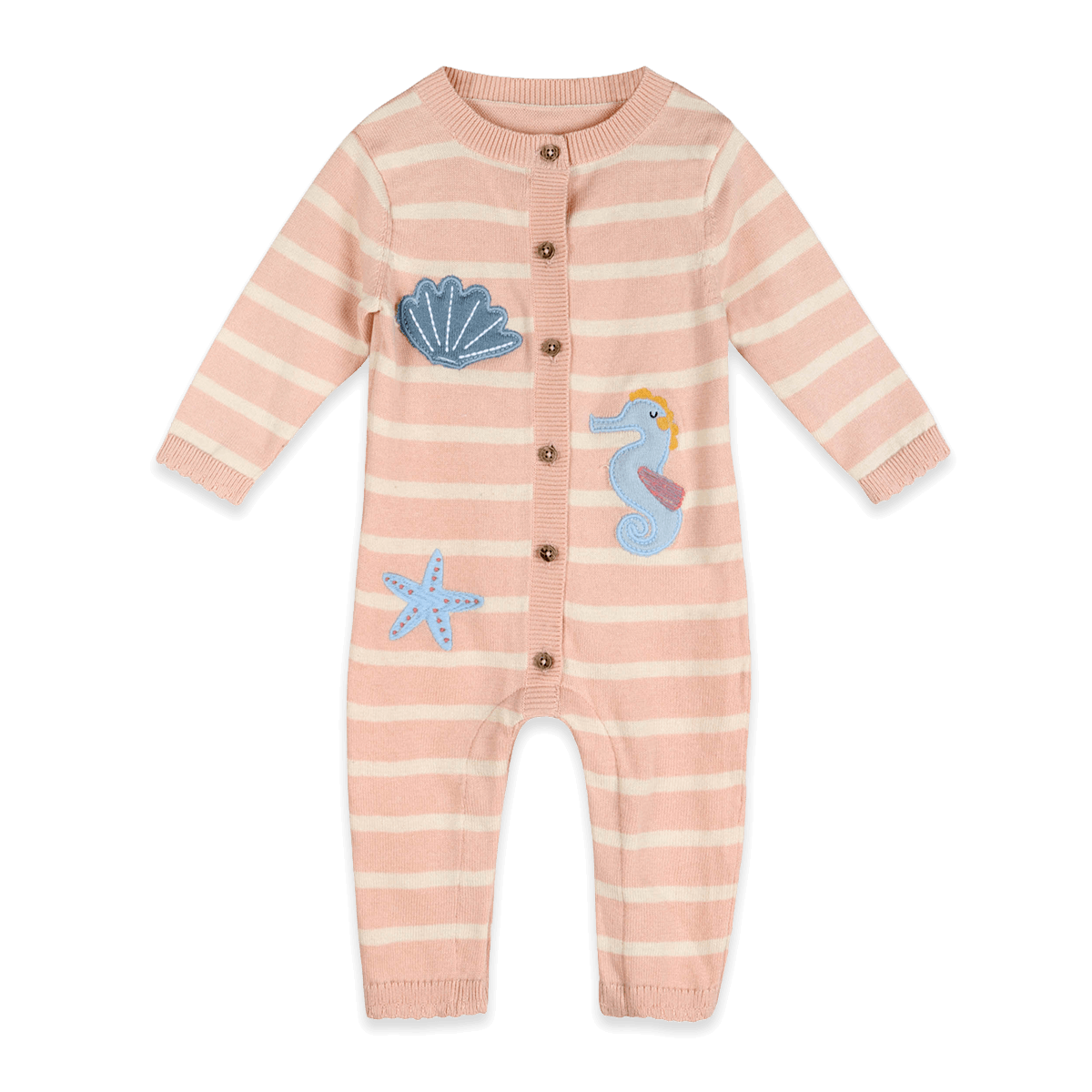 Ocean Embr Knit Baby Jumpsuit, Organic Cotton