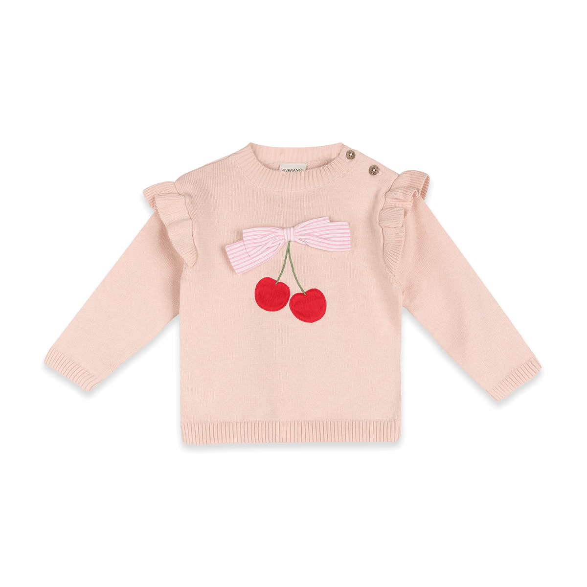 Organic Cotton Cherry Bow Baby Pullover and Stripe Pants, Front