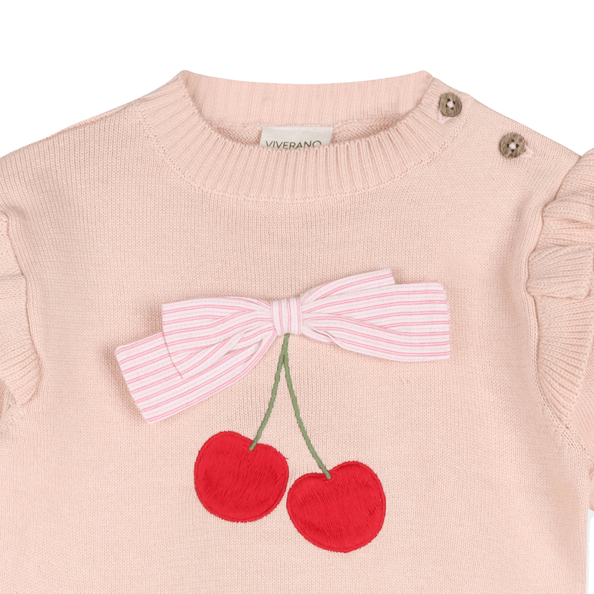 Organic Cotton Cherry Bow Baby Pullover and Stripe Pants, Detail