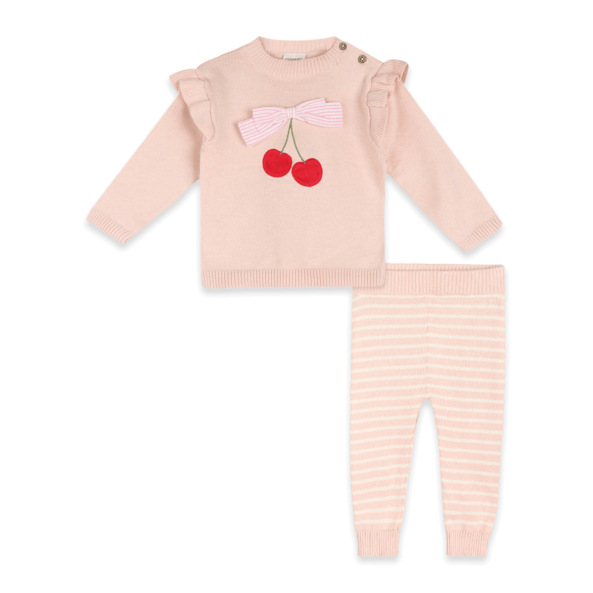 Cherry Bow Baby Pullover and Stripe Pants, Organic Cotton