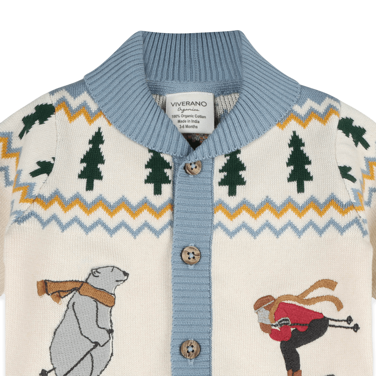 Organic Cotton Ski Shawl Collar Baby Knit Cardigan, Detail