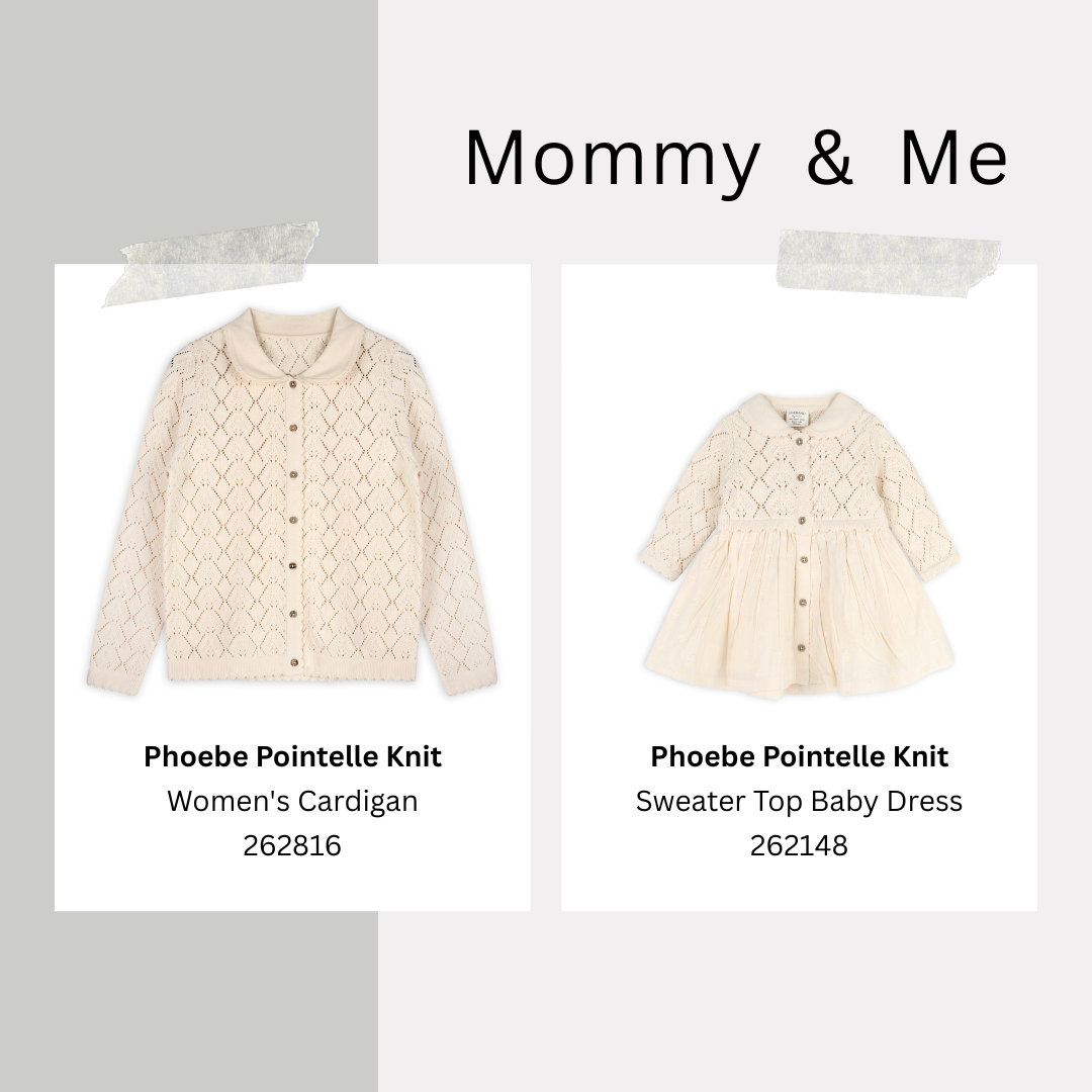 Matching Pointelle Knit Women's Cardigan and Baby Dress by Viverano