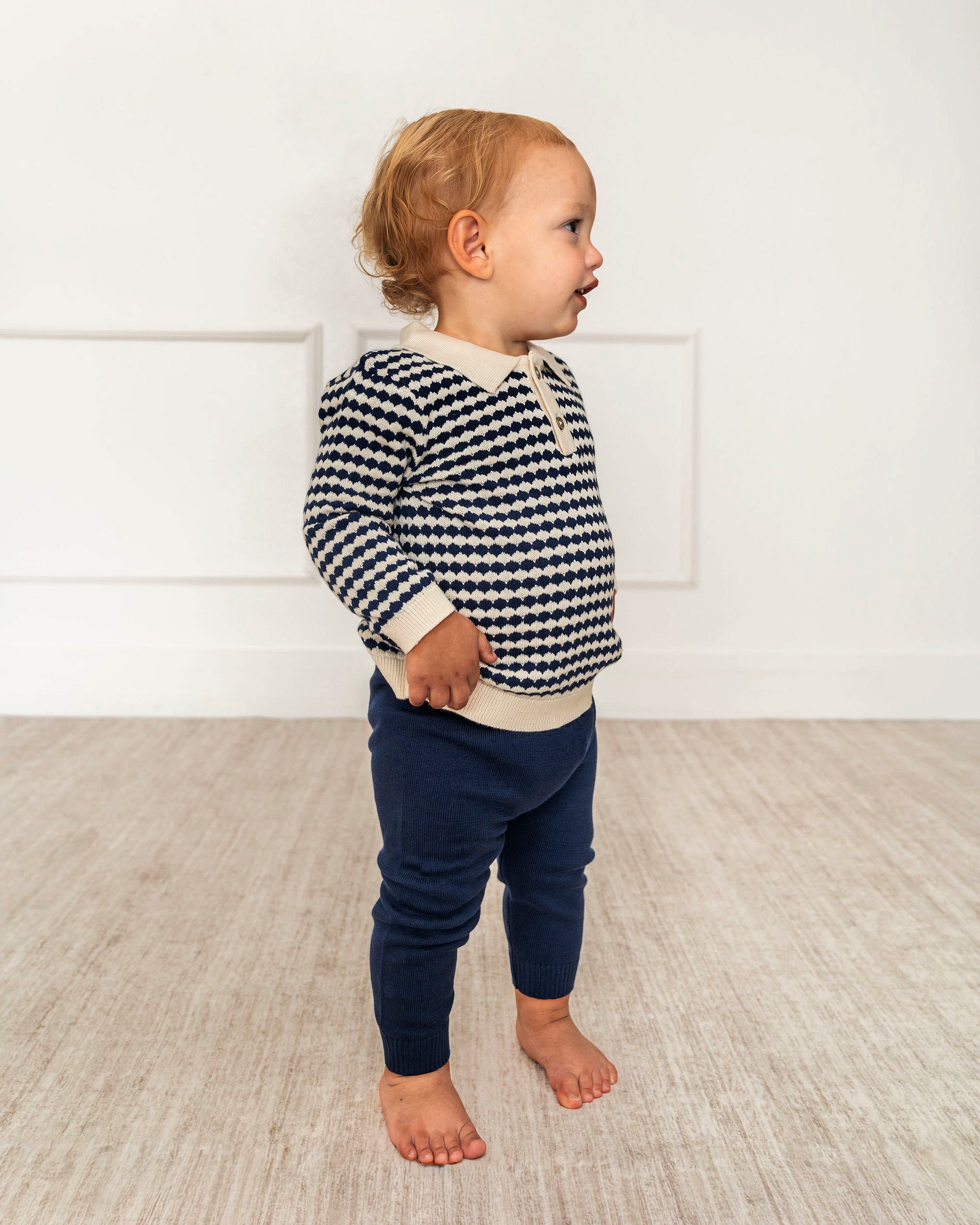 Viverano Leo Textured Knit Polo Organic Baby Pullover & Pant Set 