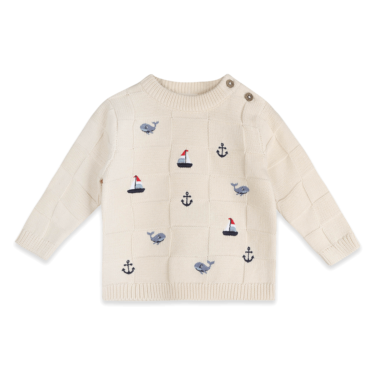 Miles Nautical Embroidered Baby Pullover, Organic Cotton