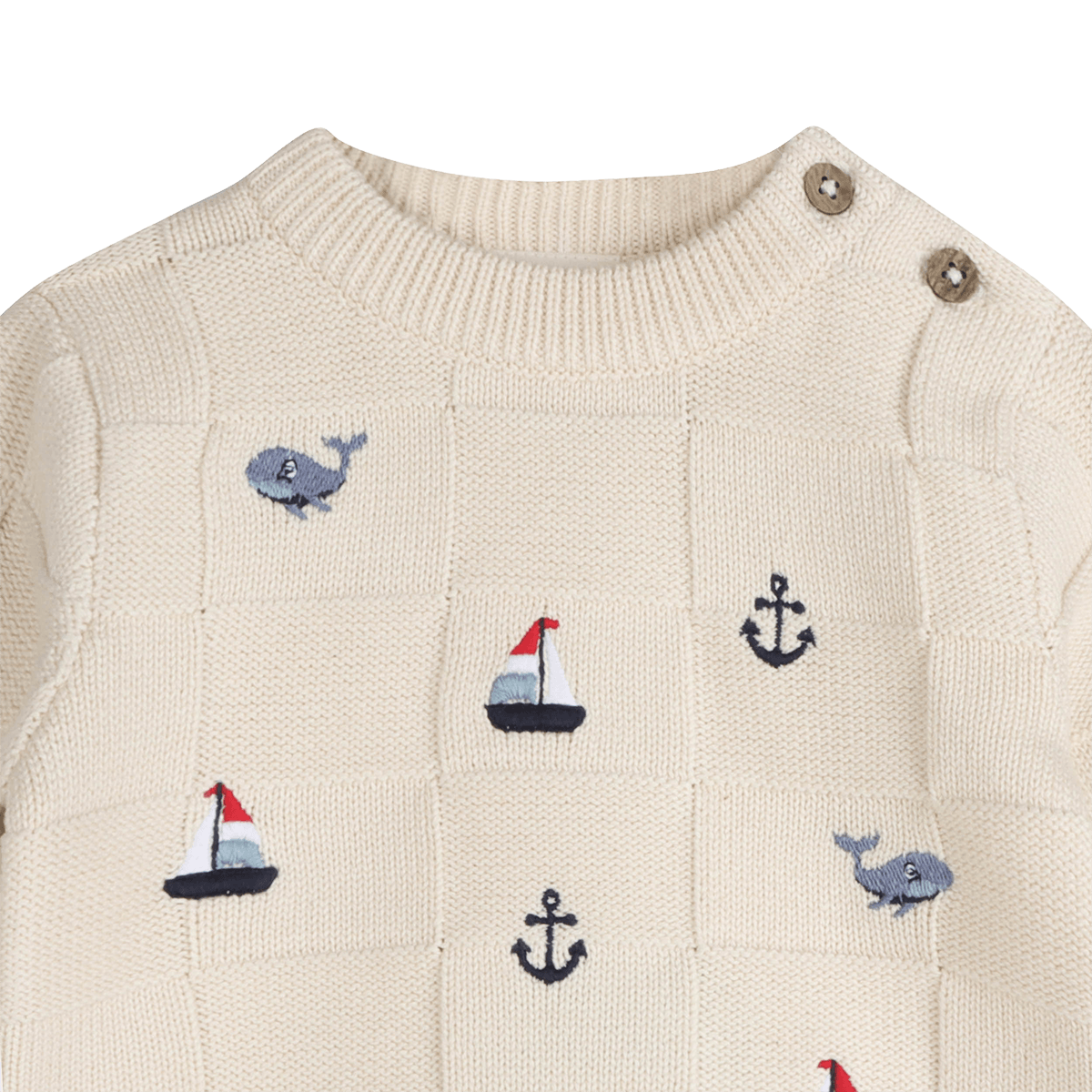 Organic Cotton Miles Nautical Embroidered Baby Pullover, Detail
