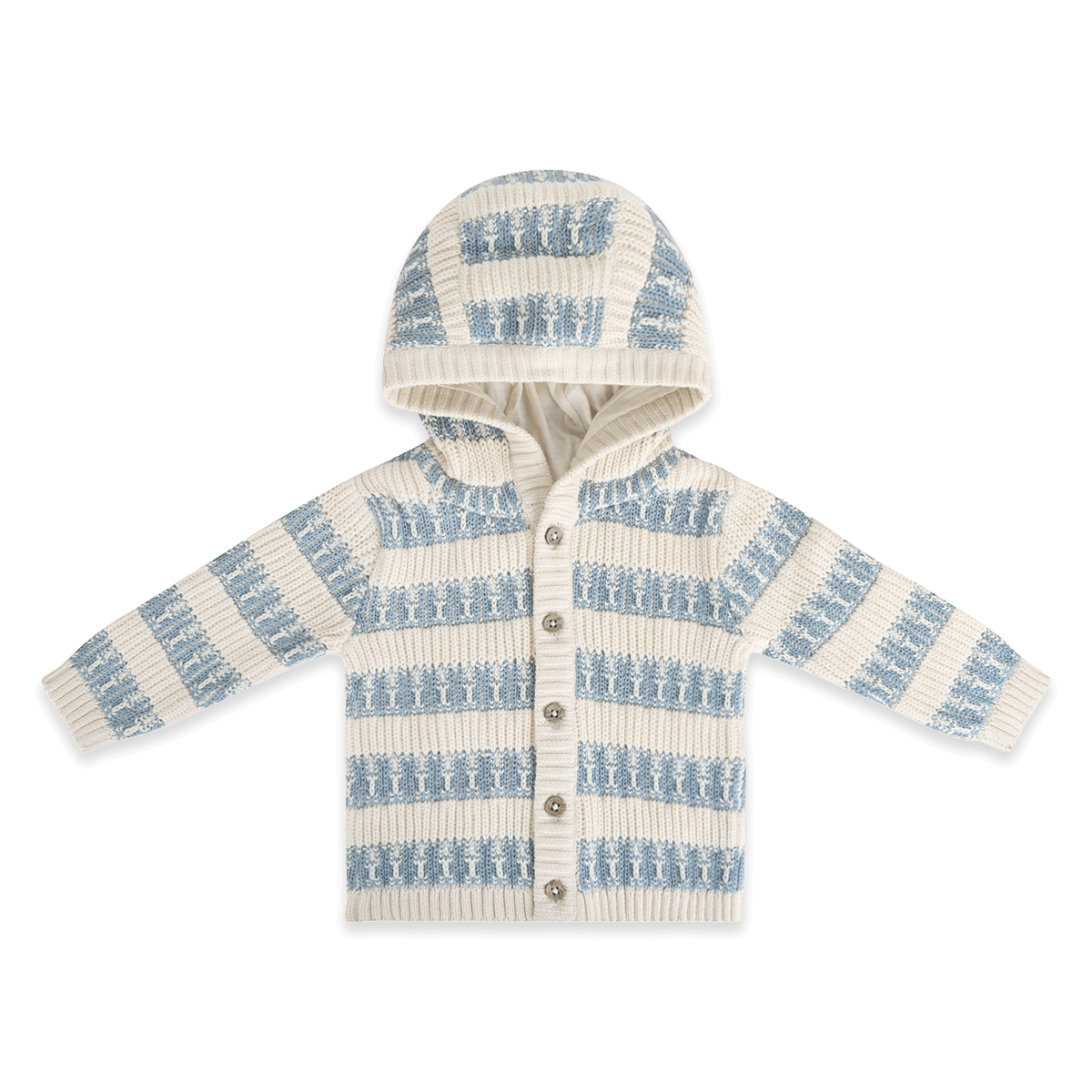 Organic Cotton Textured Knit Baby Hooded Jacket, Mineral Blue