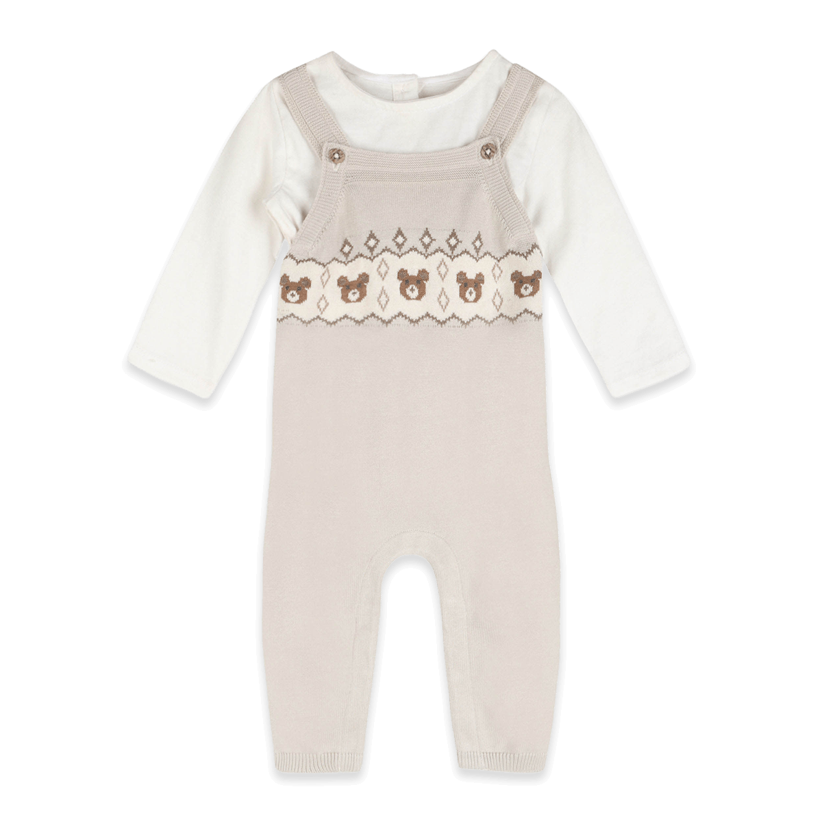 Bear Fair Isle Knit Baby Overall Set, Organic Cotton