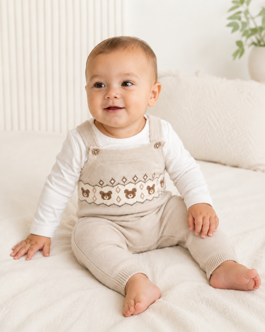 Baby Wearing Bear Fair Isle Knit Baby Overall Set, Organic Cotton by Viverano