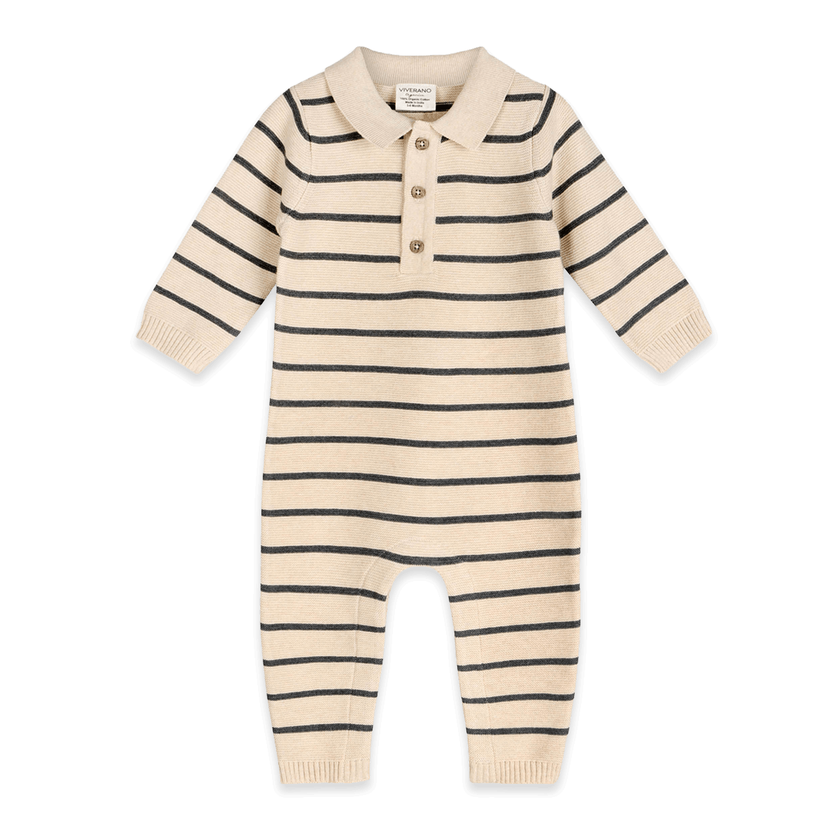 Stripe and Collar Knit Baby Jumpsuit, Organic Cotton