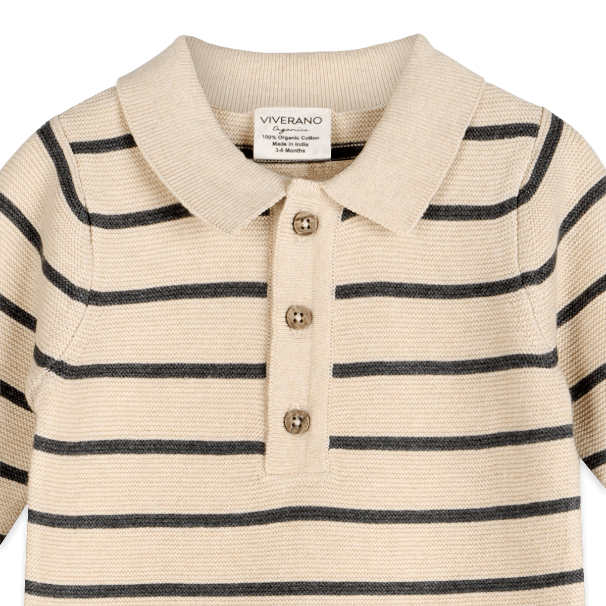 Organic Cotton Stripe and Collar Knit Baby Jumpsuit, Detail