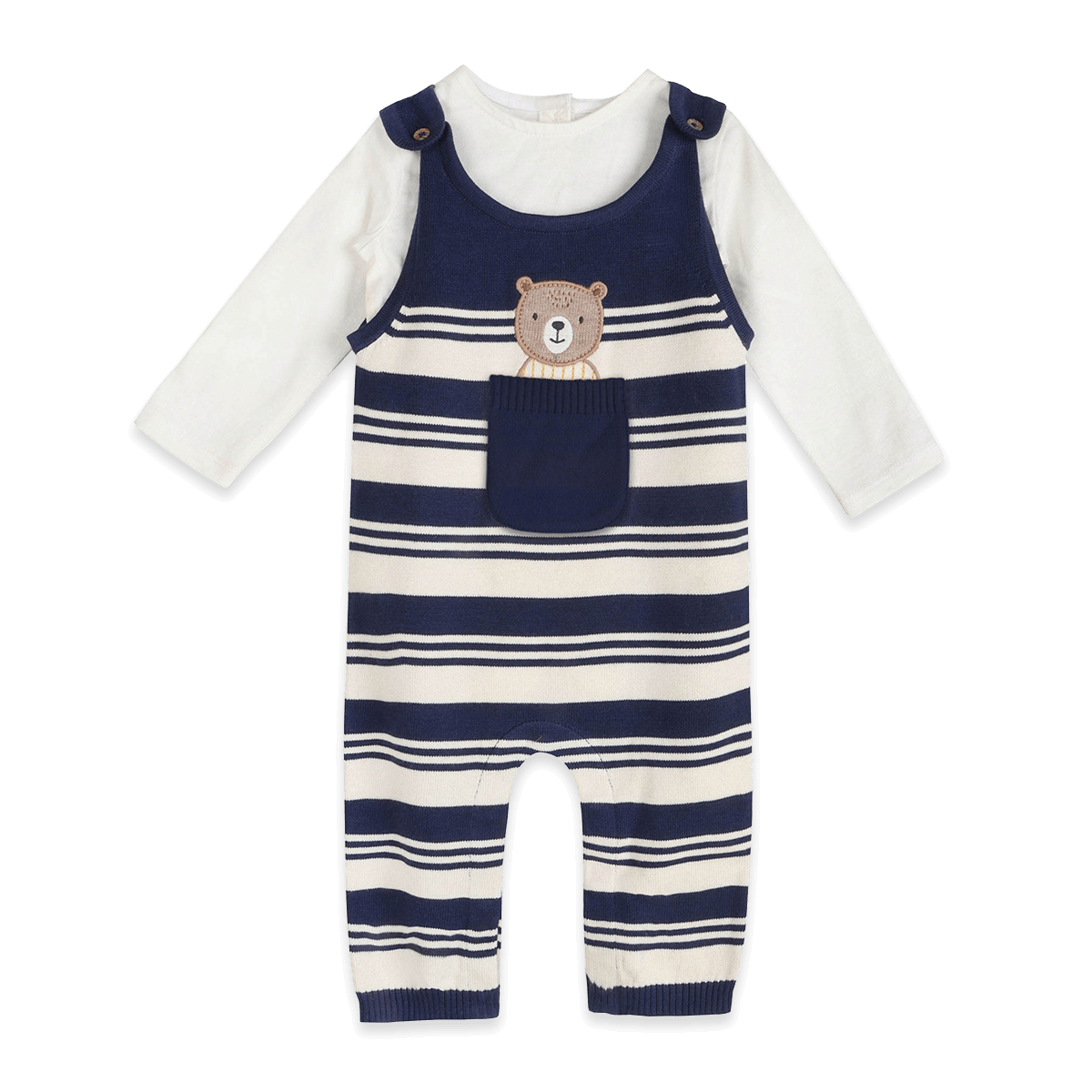 Bear Pocket Knit Baby Overall Set, Organic Cotton