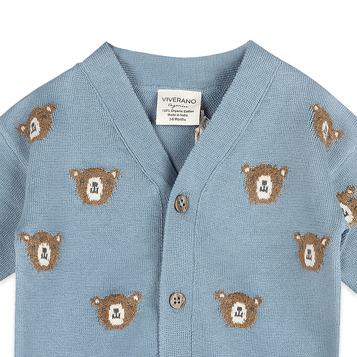 Organic Cotton Bear Jacquard Knit Baby Cardigan, Detail