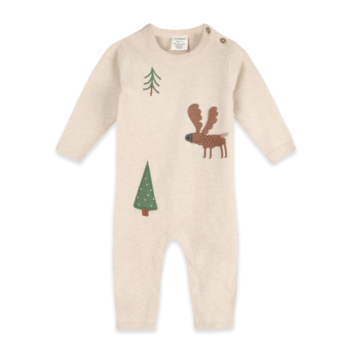 Moose Applique Knit Baby Jumpsuit, Organic Cotton