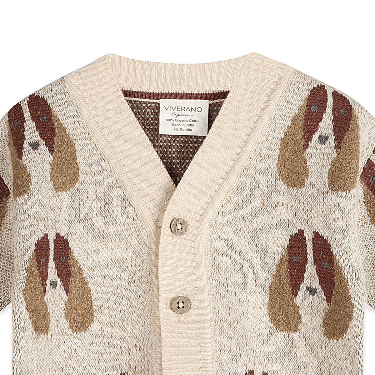 Organic Cotton Dog Jacquard Knit Baby Cardigan, Detail