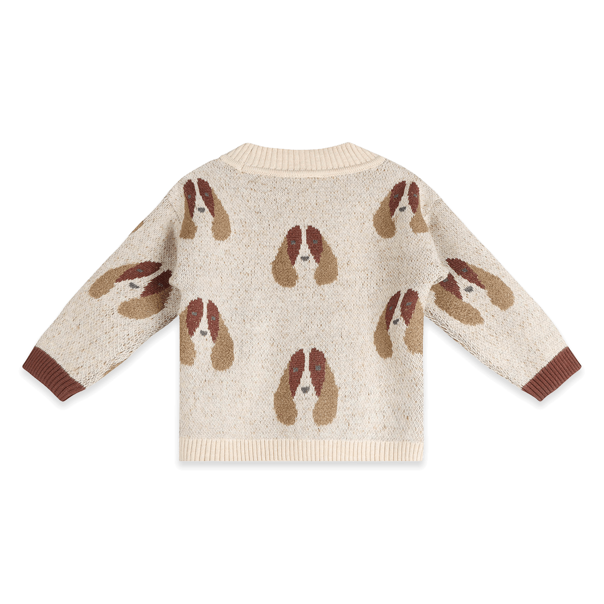 Organic Cotton Dog Jacquard Knit Baby Cardigan, Back