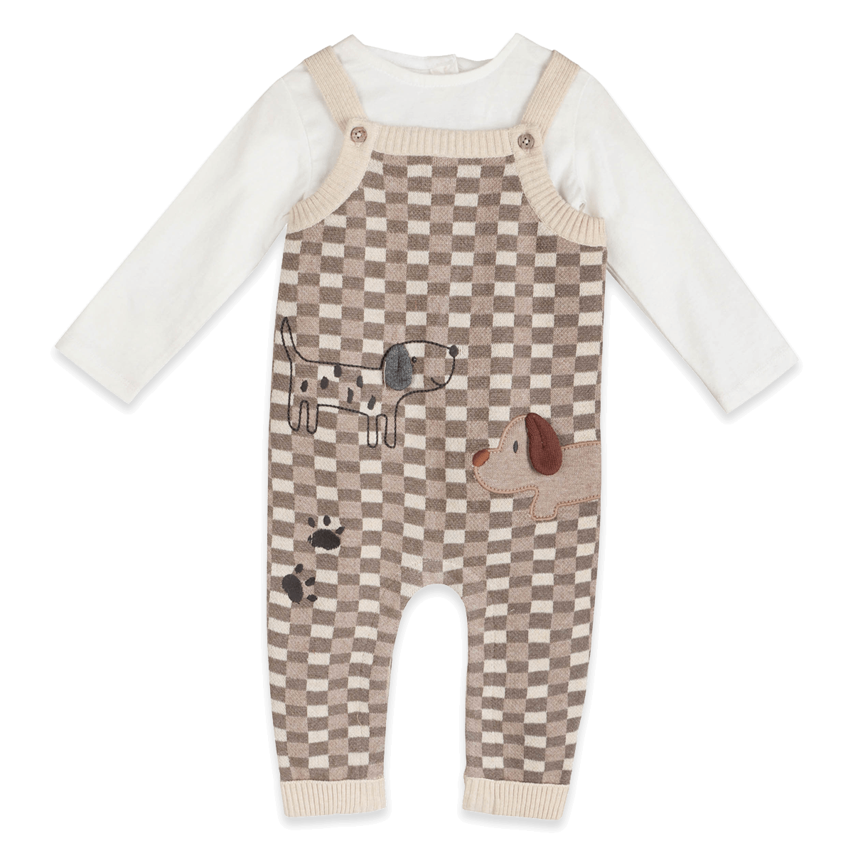 Check Dog 3D Knit Baby Overall Set, Organic Cotton
