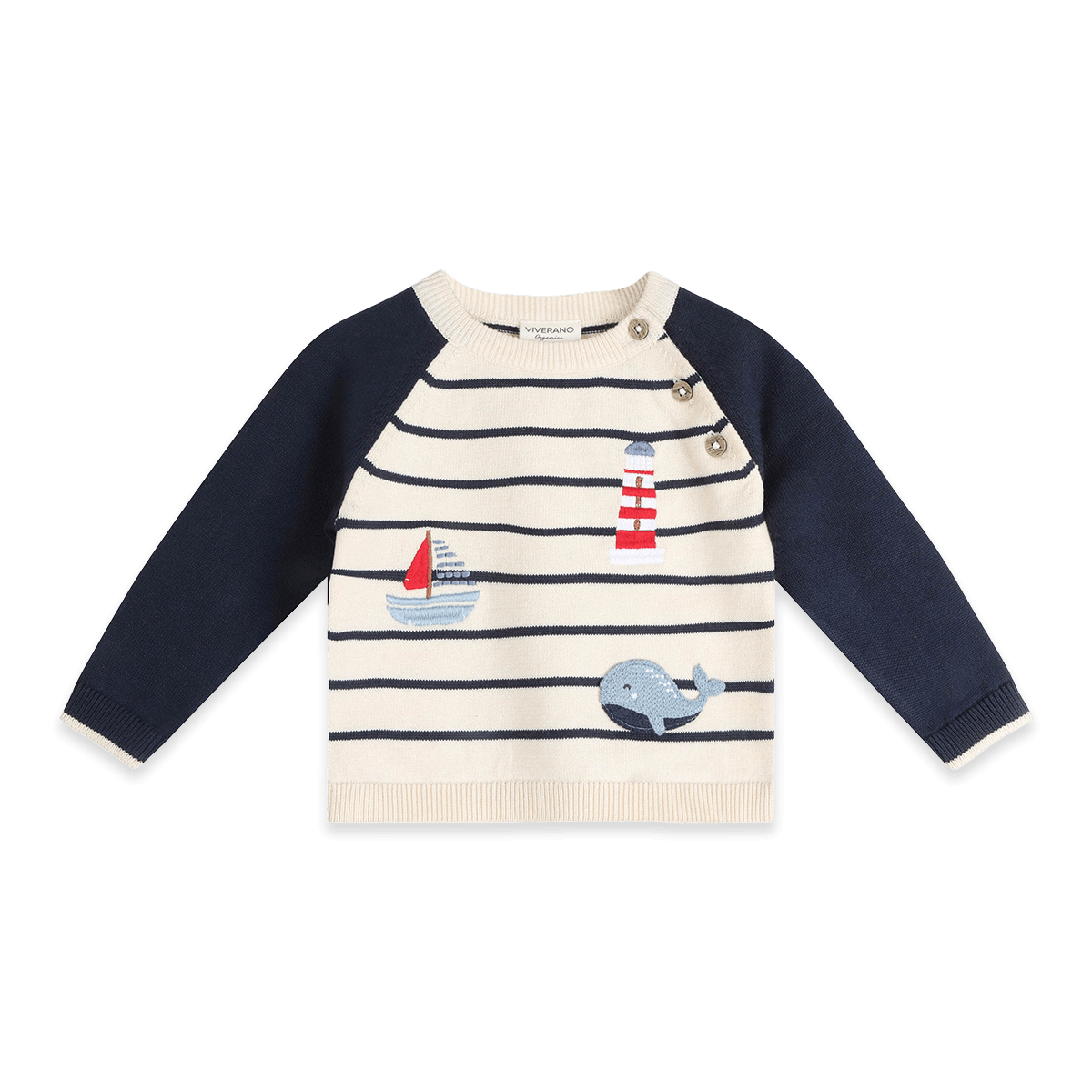 Nautical Stripe Embroidered Knit Baby Pullover, Organic Cotton
