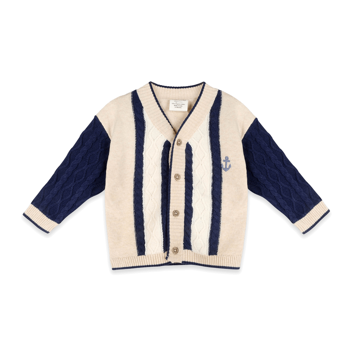 Anchor Stripe Knit Baby Cardigan, Organic Cotton