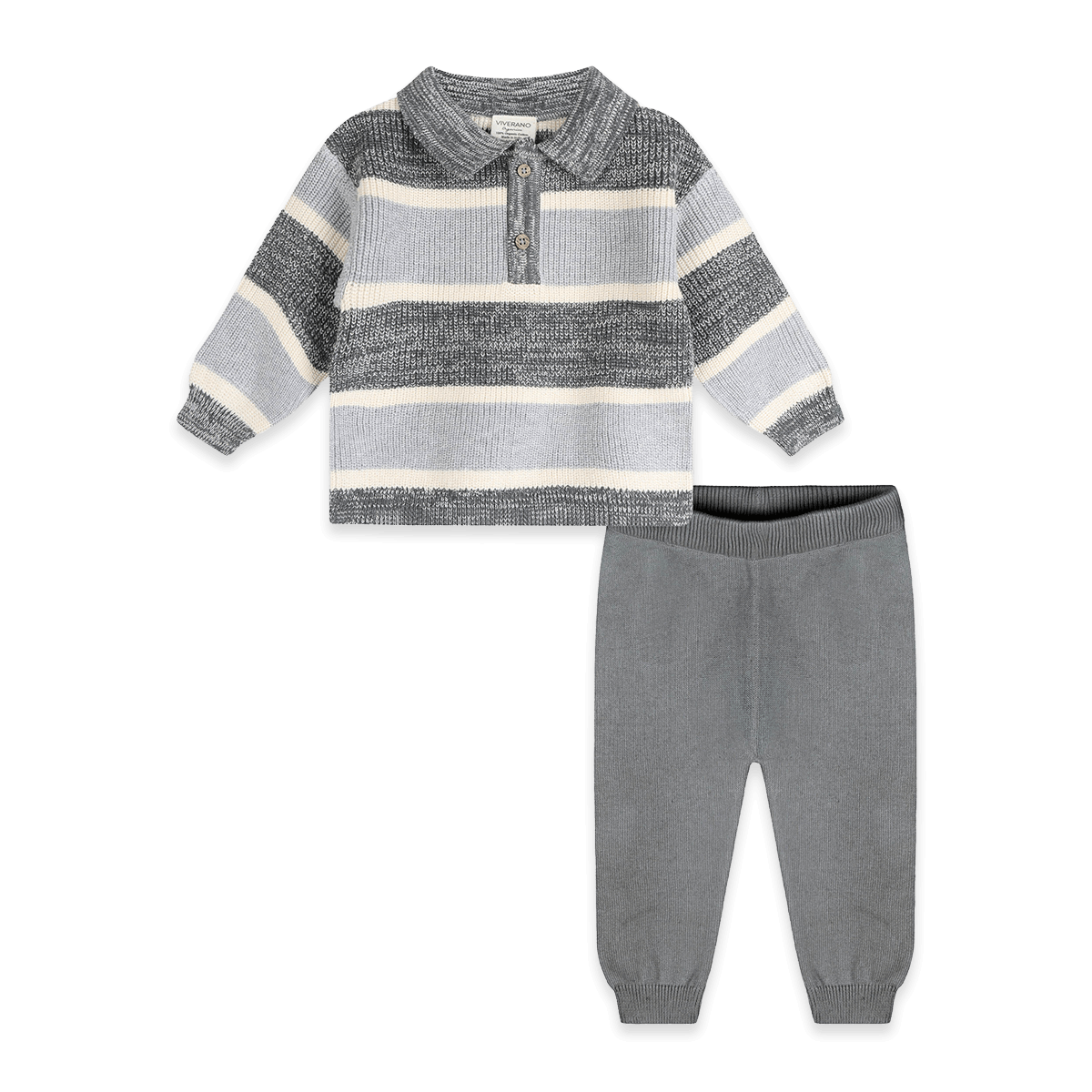 Rugby Stripe Polo Knit Baby Pullover and Pants Set, Organic Cotton