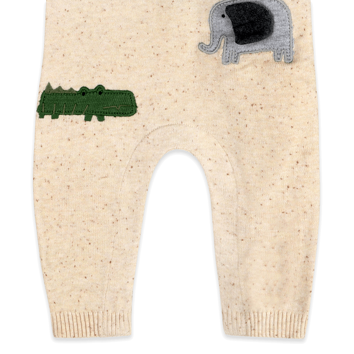 Organic Cotton Safari Animals Baby Knit Jumpsuit, Embroidery Detail