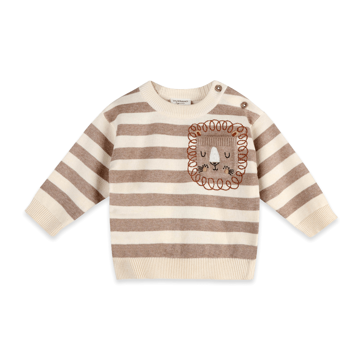 Organic Cotton Lion Baby Knit Pullover and Pant Set, Shirt Front