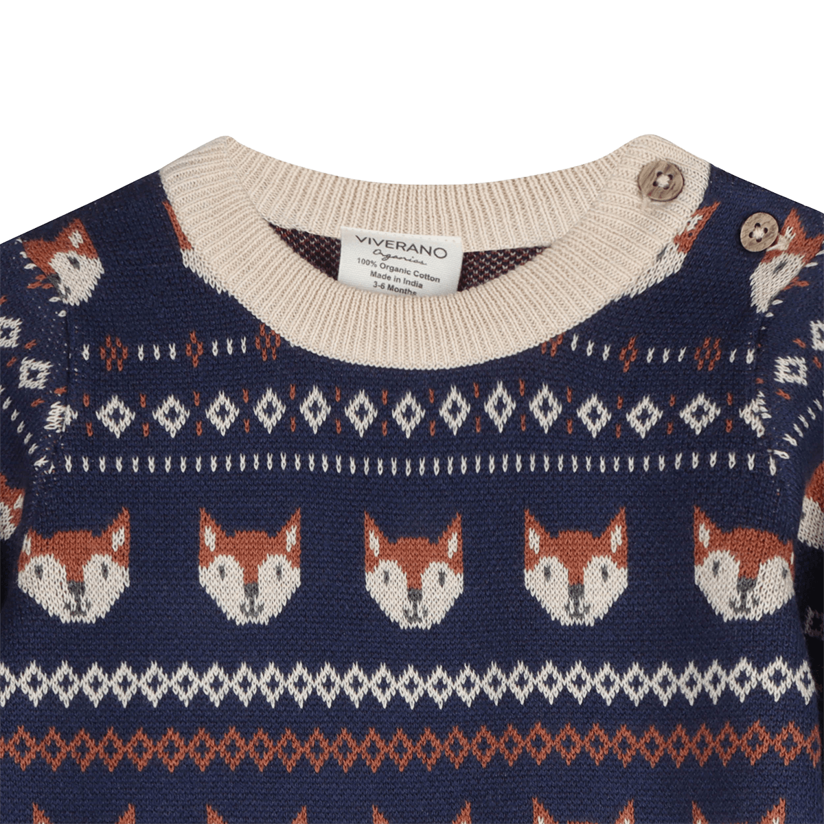 Organic Cotton Fox Baby Knit Jumpsuit, Detail