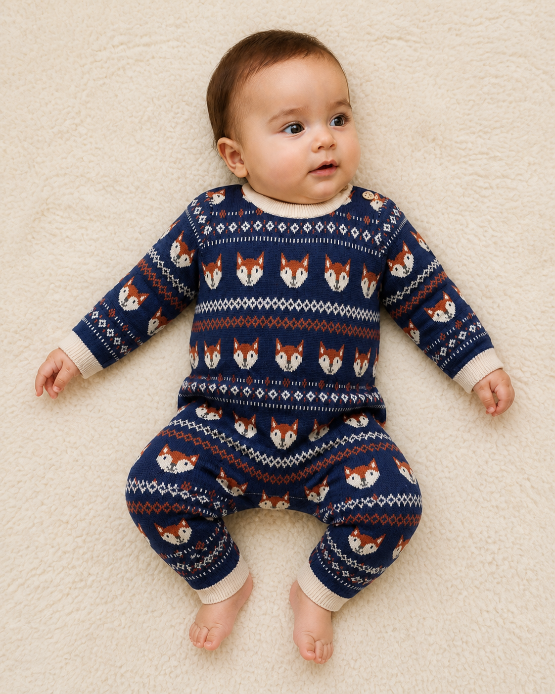 Baby Wearing Fox Baby Knit Jumpsuit, Organic Cotton by Viverano
